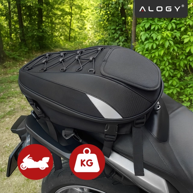 Plecak torba motocyklowa wodoodporna 40L – 5w1 – kufer, podsiodłowa, bagażnikowa, na kask, z pokrowcem, Nylon, torba miejska na motocykl – Alogy RoadMaster™  Czarna