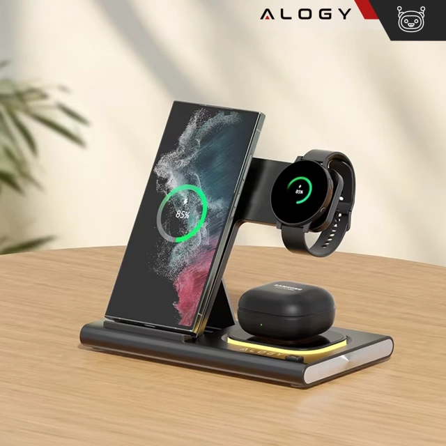 Ładowarka Indukcyjna bezprzewodowa 3w1 Alogy Qi do Samsung stacja ładowania stojak czarna