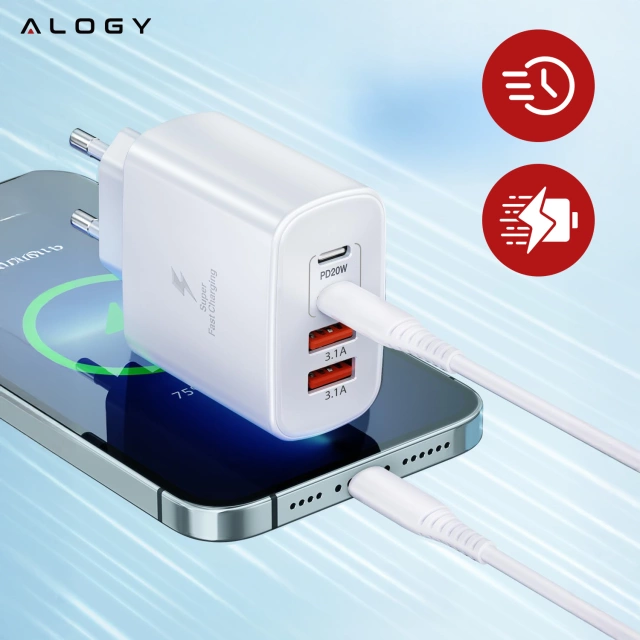 Ładowarka sieciowa 40W 2x USB 2x USB-C Alogy Super Fast Charger Szybkie ładowanie PowerDelivery PD Biała