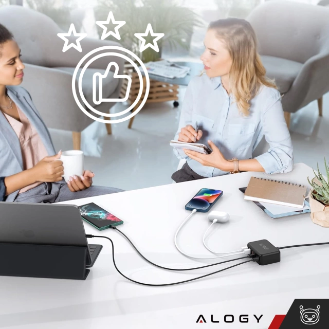 Ładowarka sieciowa 6w1 Super Szybkie Ładowanie 100W GaN 3x USB 3x USB-C Alogy Super Quick Charger Czarna