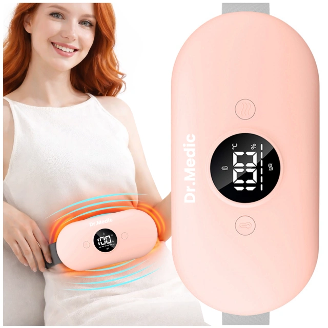 Pas Grzejący z Masażerem na okres i plecy - przeciwbólowy, ciepło + wibracje, 6 poziomów intensywności, akumulator 1800 mAh - Dr.Medic ThermoPulse™ Różowy