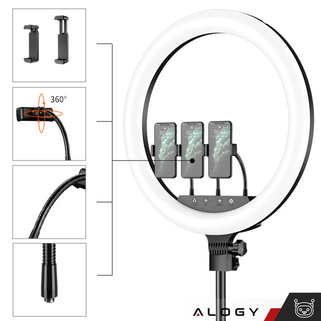 Alogy Lampa LED do zdjęć pierścieniowa Ring M45 fotograficzna ze statywem