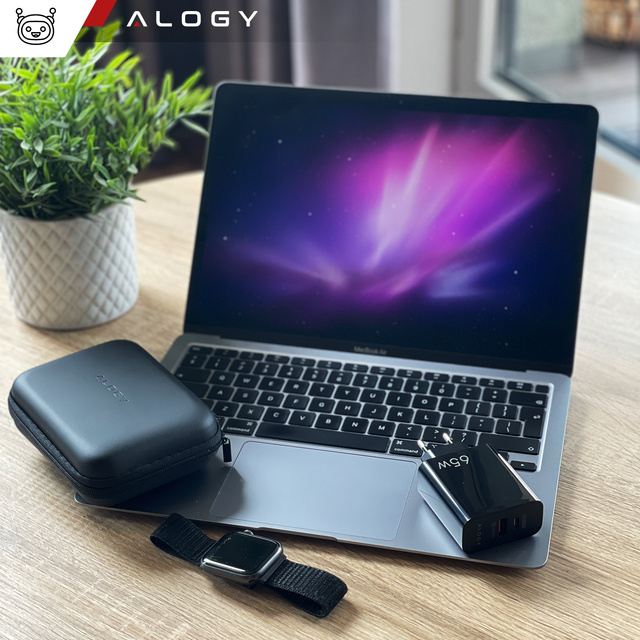 Alogy Ładowarka Kabel Etui Zestaw Quick Charge QC 3.0 USB-A + USB-C PD 65W + kabel 2M Czarny
