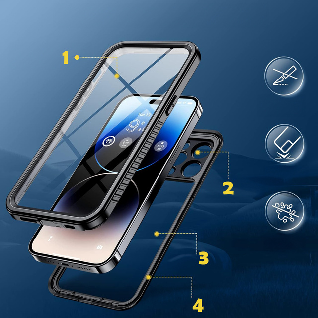 Alogy Etui do iPhone 14 Pro wodoodporne pancerne 360 Case Hybrid ochrona aparatu obiektywów IP68 Waterproof czarne