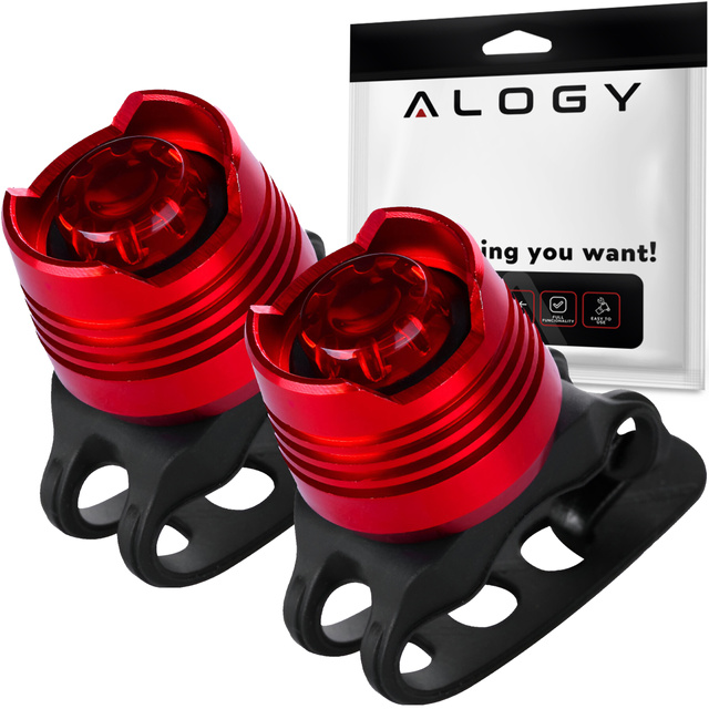 2x Lampka rowerowa tylna na tył roweru oświetlenie LED światełko światło tylnie czerwona aluminiowa wodoodporna IPX4 50lm Alogy