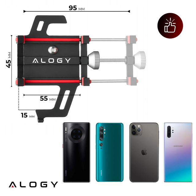 Alogy Uchwyt rowerowy Bike Phone Holder do telefonu 55-95mm na kierownicę na rower hulajnogę motor Czarny