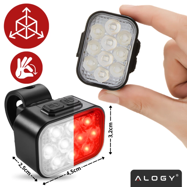 Lampka rowerowa LED Alogy DuoRide™ Lights Latarka na rower wodoodporne światło światełko na przód i tył przednia tylna 2 sztuki 10 LED