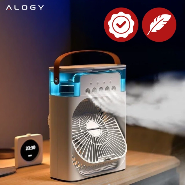 Wentylator Alogy DeskBreeze™ wiatrak biurkowy 3w1 stojący mały cyrkulator z nawilżaczem powietrza timerem i podświetleniem LED 4800mAh USB-C