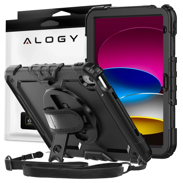 Etui ochronne Alogy Pirate Armor stojak pasek case obudowa do Apple iPad (10 Gen.) 2022 10.9" /  iPad 11 A16 (11. Gen.) 2025 Czarne