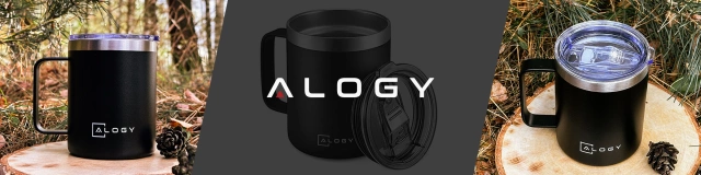 Alogy Kubek termiczny z uchwytem Thermal Mug otwierana pokrywka stalowy zimno i ciepło Czarny