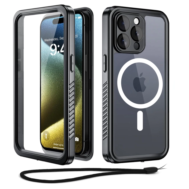 Alogy Etui do Apple iPhone 15 Pro Pancerne 360 case do Mag Safe wodoodporne Armor IP68 czarne