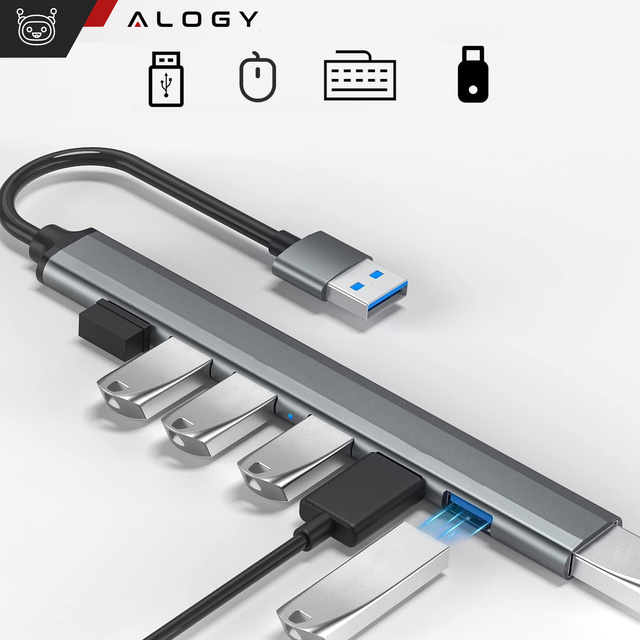 Alogy HUB USB na 7 portów USB 3.0 5GB/s Adapter rozdzielacz portów rozdzielnik Szary