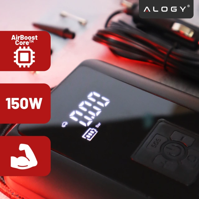 Alogy Pompka rowerowa kompresor powietrza bezprzewodowy przenośny z latarką 