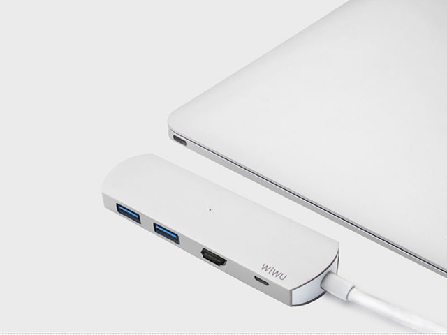 Adapter hub WiWU T3+ 4w1 USB-C - 2x USB HDMI 4K Typ C srebrny
