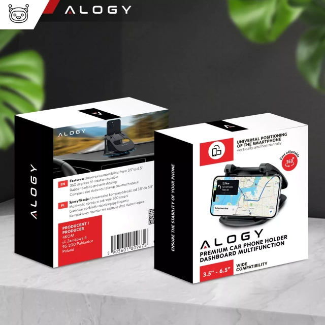 Alogy Uchwyt samochodowy obrotowy 360 stopni na telefon do auta na kokpit Czarny