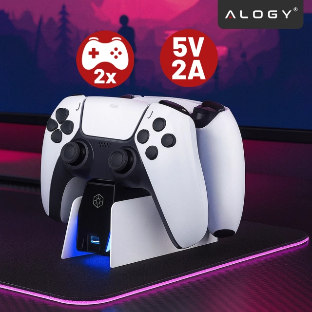 Alogy Podwójna stacja dokująca ładująca do kontrolera Pada do PlayStation 5 PS5 do 2 Padów Biała
