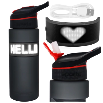 Butelka Bidon na Napoje LED, Inteligentna z Wyświetlaczem i Łącznością Bluetooth, Słomka, Motywacyjna, Wielokrotnego Użytku, Alogy FitBottle™ - Czarna