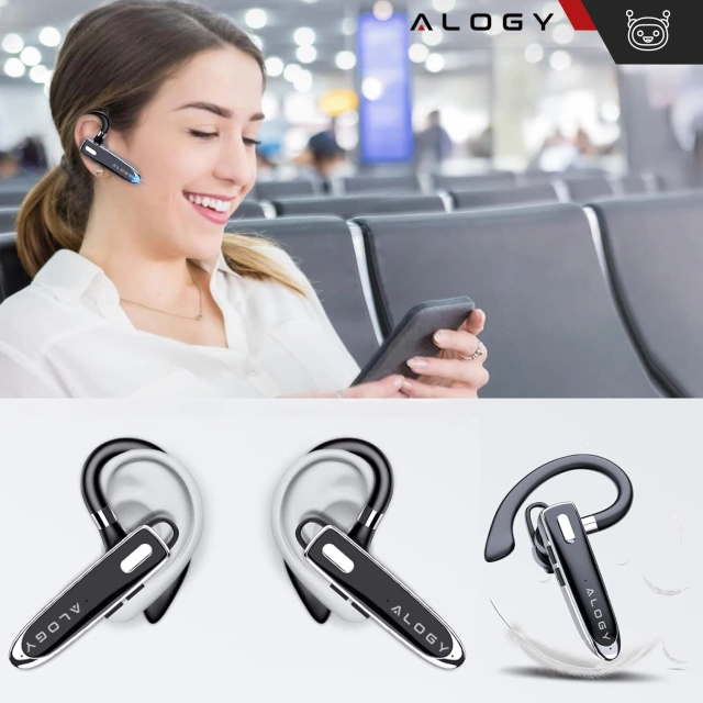 Słuchawka Bluetooth dla kierowcy bezprzewodowa zestaw z etui ładującym zestaw słuchawkowy Alogy Czarna