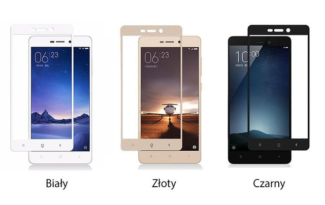 Szkło hartowane na cały ekran Xiaomi Redmi 3S/ 3 Pro złote