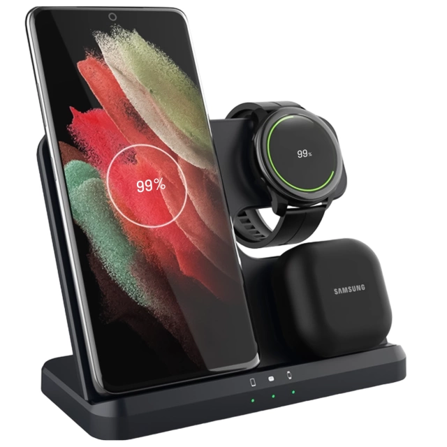 Ładowarka Bezprzewodowa Indukcyjna 3w1 Qi 3.0 Szybka do Samsung Galaxy 22 23 24 Ultra Watch Buds 