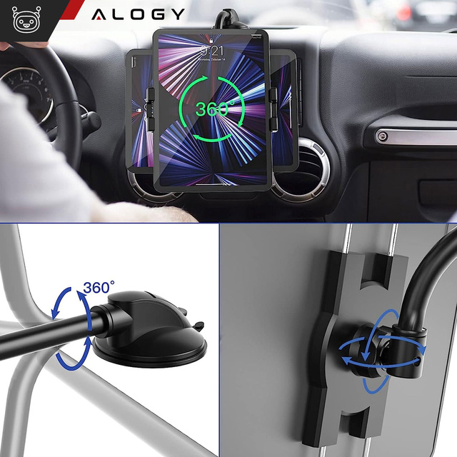 Alogy Uchwyt do samochodu auta Car Holder z długim ramieniem na telefon/ tablet 4-13 cali