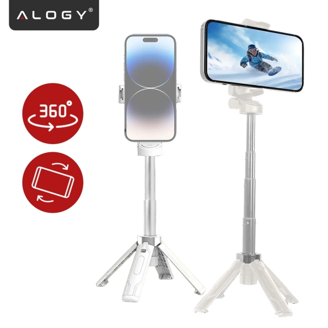 Selfie Stick Mini Tripod stabilny kompaktowy lekki Kijek do Selfie i Statyw Rozkładany 360° z Pilotem Bluetooth 10m, Stojak do Zdjęć i Nagrywania, Alogy FlexiShot™ Biały
