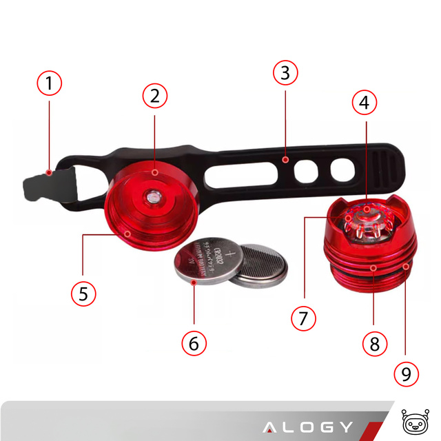 2x Lampka rowerowa tylna na tył roweru oświetlenie LED światełko światło tylnie czerwona aluminiowa wodoodporna IPX4 50lm Alogy