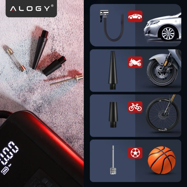 Alogy Pompka rowerowa kompresor powietrza bezprzewodowy przenośny z latarką 