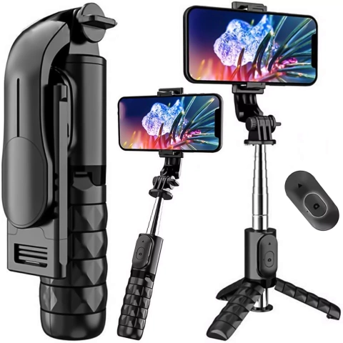 Alogy Selfie stick Tripod Bluetooth uchwyt do telefonu kijek statyw Czarny