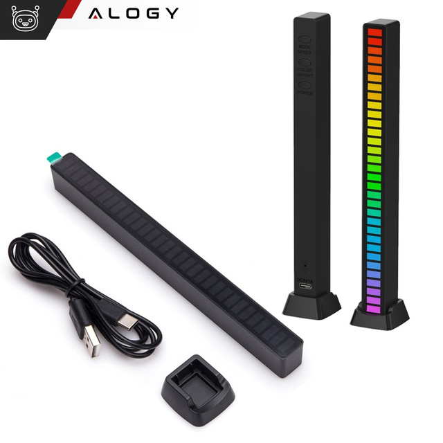 Alogy Lampa Smart LED Lamp RGB Lampka świecąca w rytm muzyki Kolorowa Lista Gaming Czarny