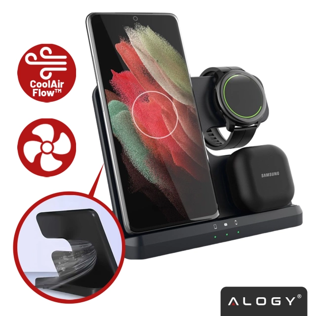 Ładowarka Bezprzewodowa Indukcyjna 3w1 Qi 3.0 Szybka do Samsung Galaxy 22 23 24 Ultra Watch Buds 