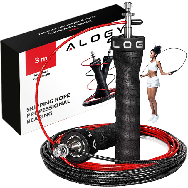 Alogy Sport Skakanka bokserska regulowana Crossfit Fitness z wymiennymi linkami łożyska wygodna szybka Czarna