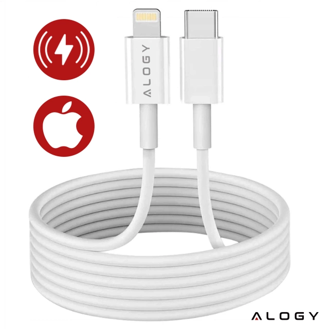 Alogy Ładowarka sieciowa szybka USB-C PD 20W + Kabel Lightning do iPhone 1m Biały