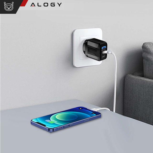Alogy Ładowarka sieciowa szybka Quick Charge QC 3.0 USB-A + USB-C 65W Custom Fast Charger Black