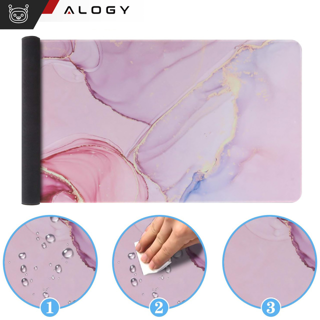 Mata na biurko antypoślizgowa podkładka pod mysz Alogy gamingowa xxl 88x40 Marble Pink Różowa