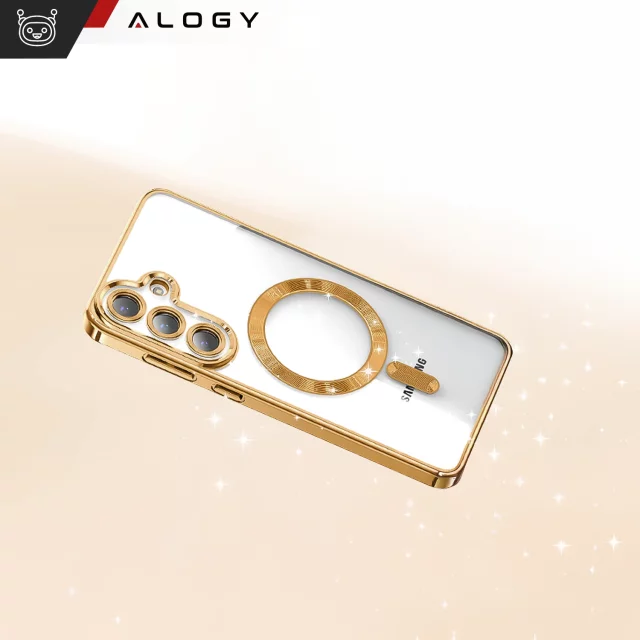 Etui do Samsung Galaxy S25 Alogy LuxeShield™️ Glamour Luxury Ring obudowa z osłoną aparatów Złote + Szkło