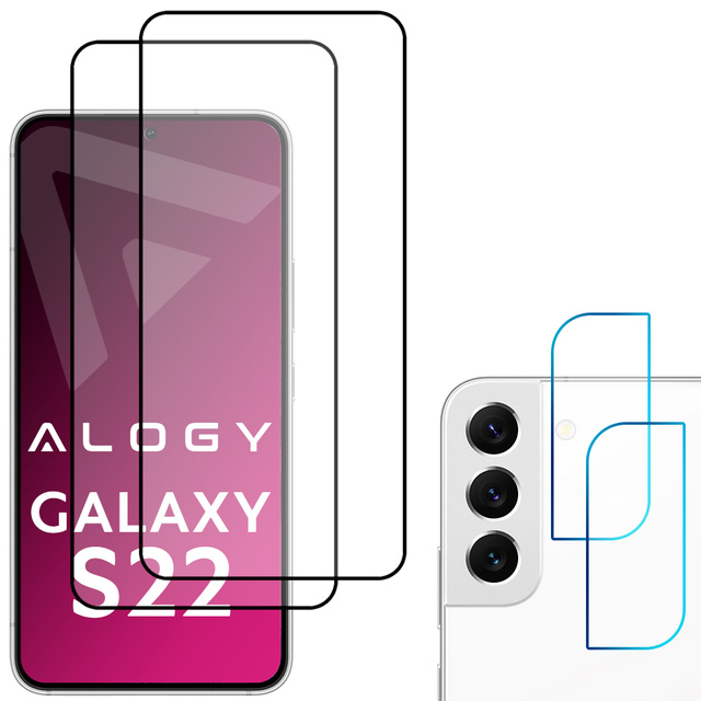 Alogy 2x Szkło Full Glue FC + 2x Szkło na obiektyw kamerę do Samsung Galaxy S22