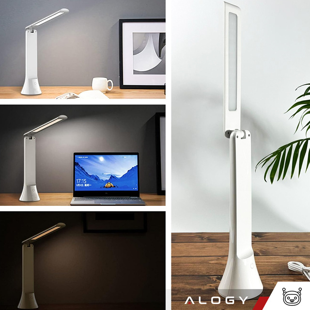 Alogy Lampka LED nocna biurkowa 2w1 Lampa i Latarka 3 tryby Bezprzewodowa Regulacja światła Biała