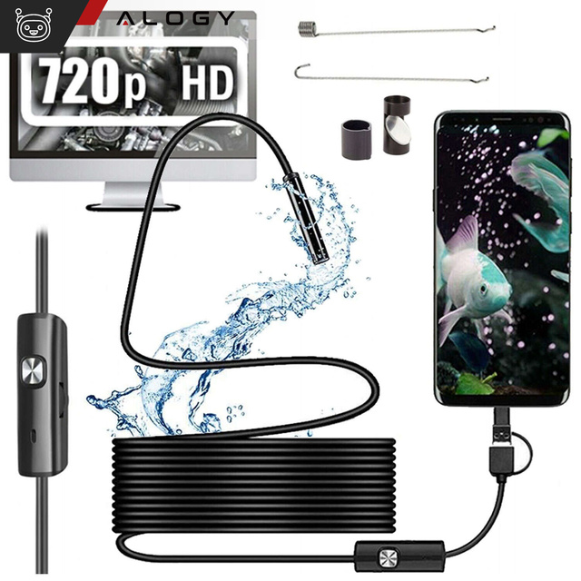 Alogy Hard Wire Kamera inspekcyjna endoskopowa micro USB + USB-C + USB Full HD 5m 8mm Endoskop