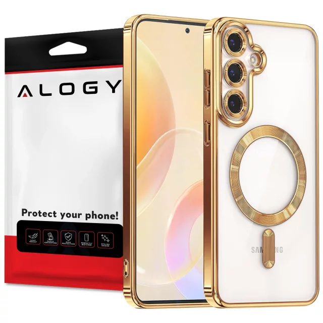 Etui do Samsung Galaxy S25 Alogy LuxeShield™️ Glamour Luxury Ring obudowa z osłoną aparatów Złote + Szkło