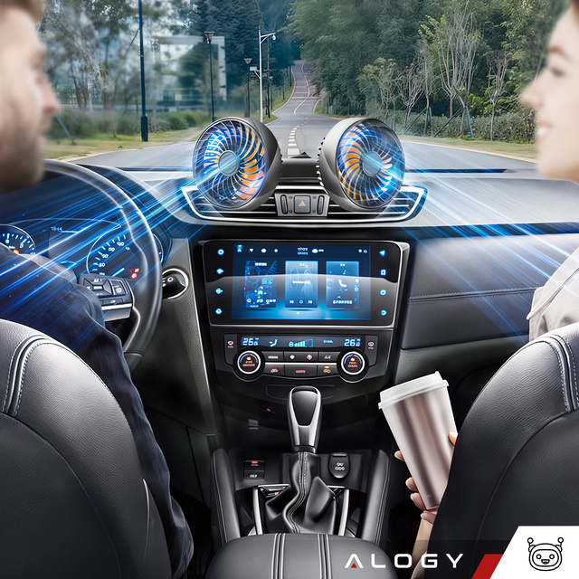 Wentylator podwójny wiatrak samochodowy na kokpit regulowany Alogy Car 12V Czarny