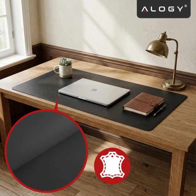 Podkładka na biurko 80×40 cm – antypoślizgowa mata ochronna z eleganckiej ekoskóry PU, pod mysz i klawiaturę, stylowa i trwała – Alogy WorkMat™ Czarna