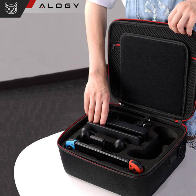 Alogy Etui kuferek walizka torba do Nintendo Switch OLED akcesoria 21 gier Wodoodporne z paskiem Czarny