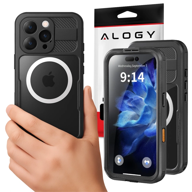 Etui Wodoodporne Alogy HydroArmor™ IP68 Case z przezroczystym tyłem Pancerna obudowa 360 do MagSafe do Apple iPhone 16 Pro Max