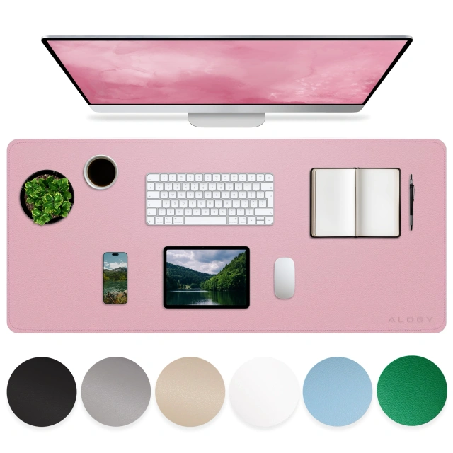Podkładka na biurko 80×40 cm – antypoślizgowa mata ochronna z eleganckiej ekoskóry PU, pod mysz i klawiaturę, stylowa i trwała – Alogy WorkMat™ Różowa