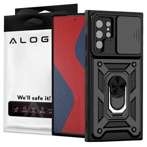 Alogy Etui na telefon obudowa z osłoną aparatu Camshield Stand Ring do Samsung Galaxy S22 Ultra Czarne