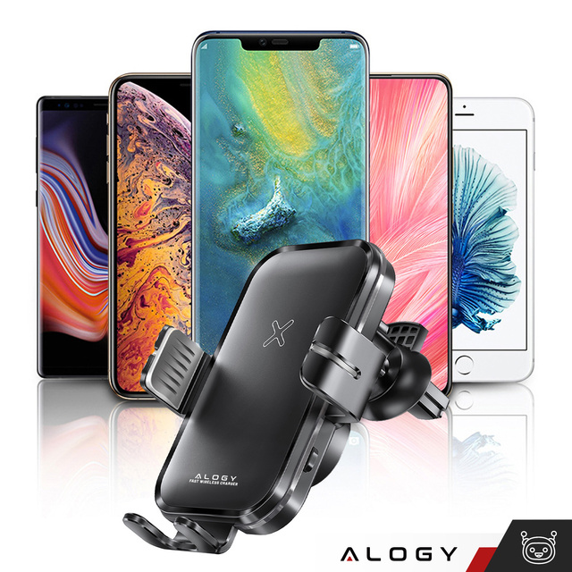 Alogy Uchwyt samochodowy Fast Wireless Charging Car Holder z Ładowarką Qi indukcyjną 15W do auta na kratkę