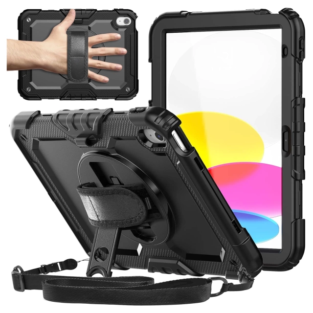Etui ochronne Alogy Pirate Armor stojak pasek case obudowa do Apple iPad (10 Gen.) 2022 10.9" /  iPad 11 A16 (11. Gen.) 2025 Czarne