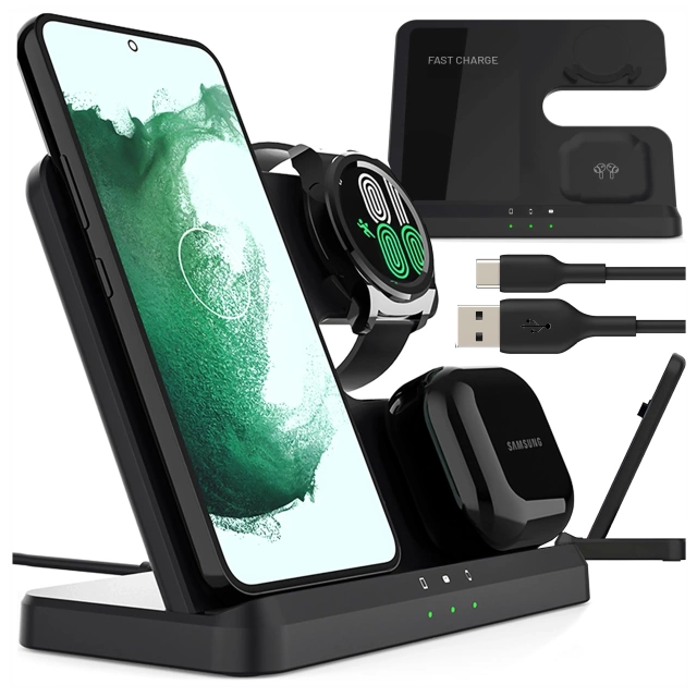 Ładowarka Bezprzewodowa Indukcyjna 3w1 Qi 3.0 Szybka do Samsung Galaxy 22 23 24 Ultra Watch Buds 