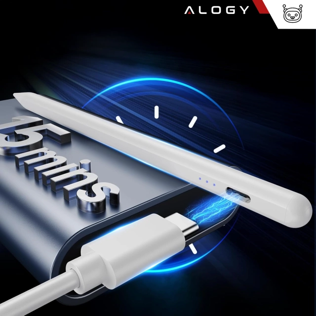 Rysik do Apple iPad Alogy Pencil z funkcją Palm Rejection Pressure Sensing Tilt Magnetyczny USB-C + 3 zapasowe końcówki Biały